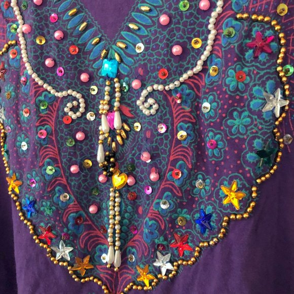 Vintage 1990's 1980's Purple Top with Bedazzled Short Sleeve Shirt Gems Jewels - Picture 2 of 7